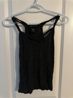 American Dream Black Ribbed Crisscross Strap Tank